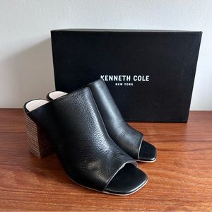 Kenneth Cole New York Black Leather Open-Toe Mule Heels